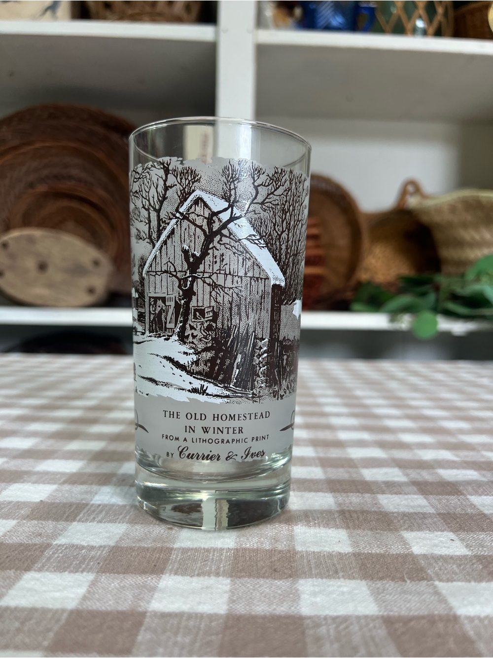 Vintage currier & Ives glass tumbler the old homestead in winter replacement